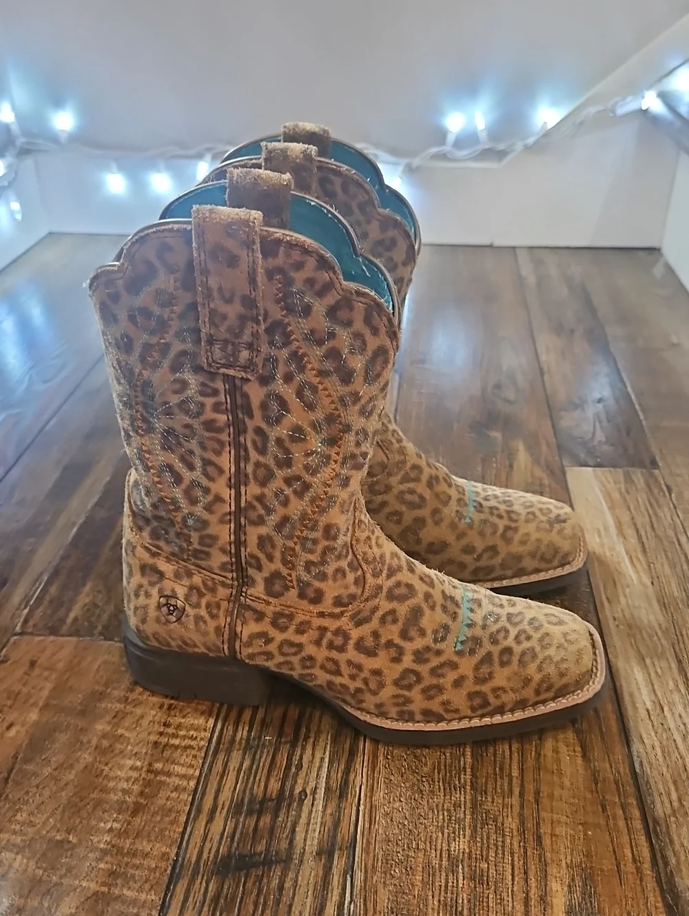 Ariat Leather Girls Square Toe Leopard Cowboy Boots- Wiggle Room Interior